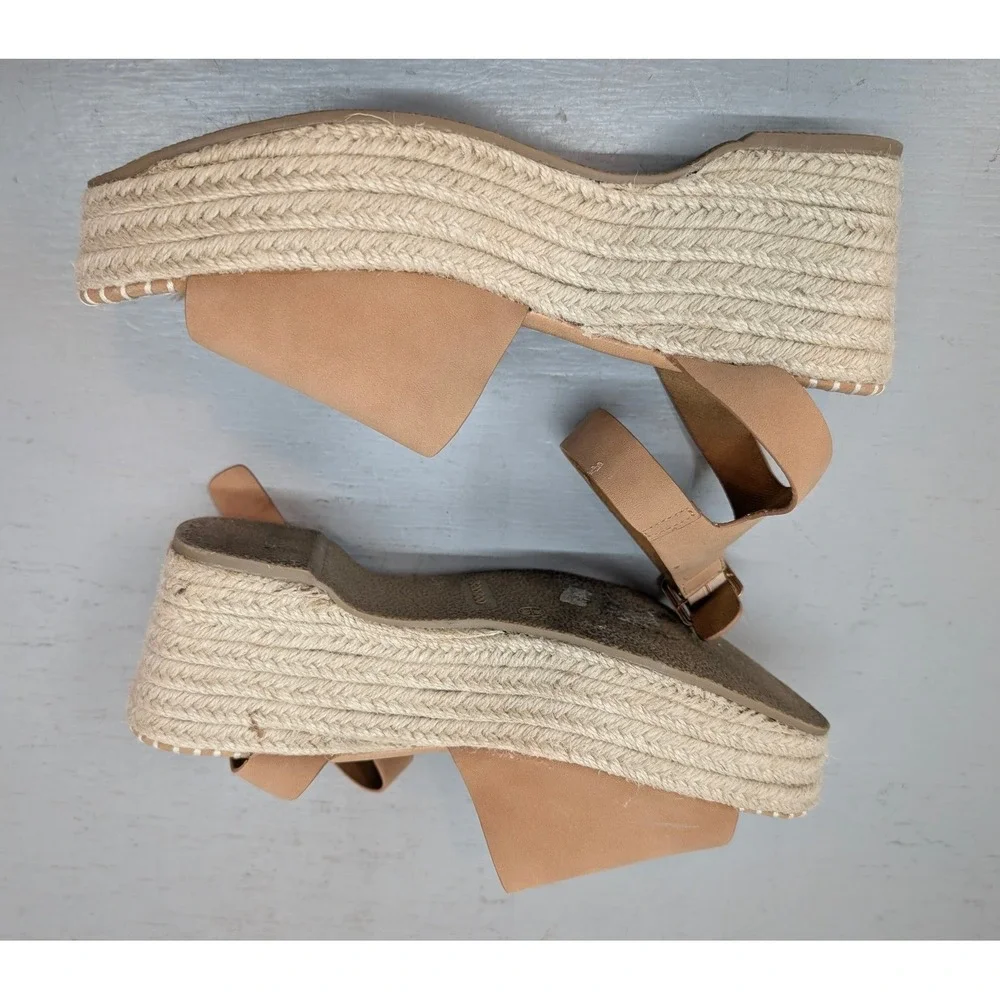 Bamboo‎ Tan Espadrille Platform Sandals Women's 10 Buckle Ankle Strap Jute Wedge
